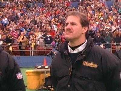 Bill Cowher A classic shot of "the jaw" on the sideline at Three Rivers Stadium.