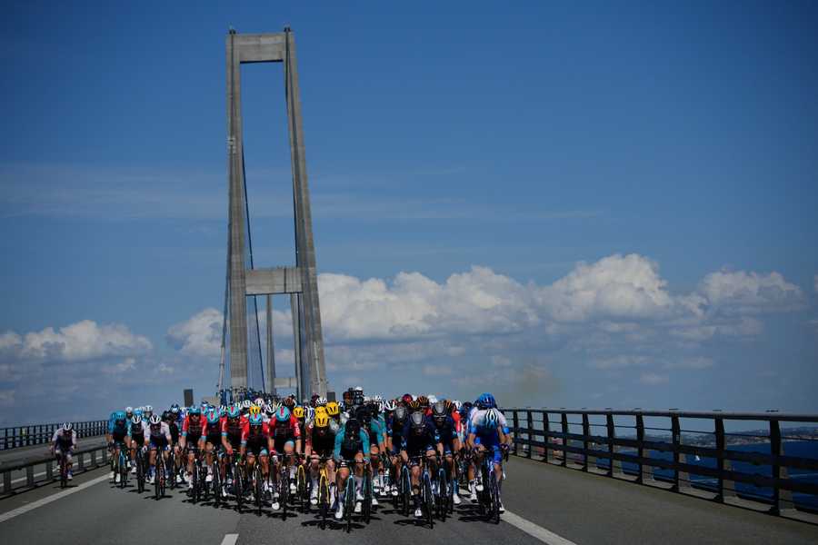 Cycling Tour de France Review Photo Gallery The pack rides over the Great Belt Bridge during the second stage of the Tour de France cycling race over 202.5 kilometers (125.8 miles) with start in Roskilde and finish in Nyborg, Denmark, Saturday, July 2, 2022.