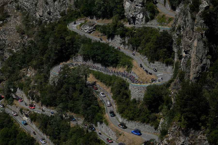 Cycling Tour de France Review Photo Gallery The pack climbs Lacets de Montvernier during the eleventh stage of the Tour de France cycling race over 152 kilometers (94.4 miles) with start in Albertville and finish in Col du Granon Serre Chevalier, France, Wednesday, July 13, 2022.