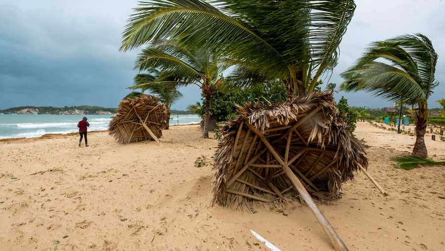 Dominican Republic Tropical Weather Broken umbrellas lay on the beach, felled by Hurricane Fiona in Punta Cana, Dominican Republic, Monday, Sept. 19, 2022.