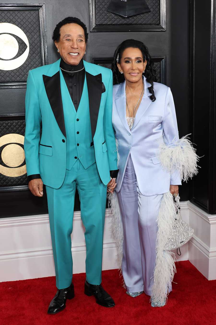 65th GRAMMY Awards - Arrivals los angeles, california february 05 for editorial use only l r smokey robinson and frances glandney attend the 65th grammy awards on february 05, 2023 in los angeles, california photo by amy sussmangetty images